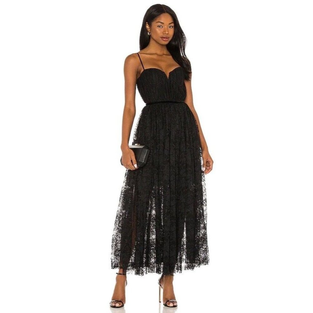SAU LEE Selena Lace Dress Black Corset
